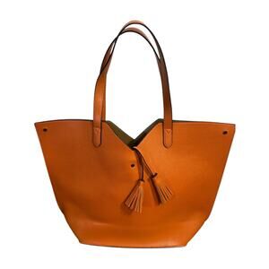 Neiman Marcus Large Faux Leather Tote Purse Shoulder Bag Tassel Travel Orange